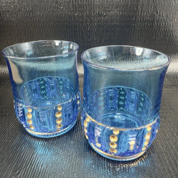 EAPG 1898 Riverside Olympia Glass Seed Pod Blue Tumblers Set Manganese 365nm UV - Picture 13 of 14